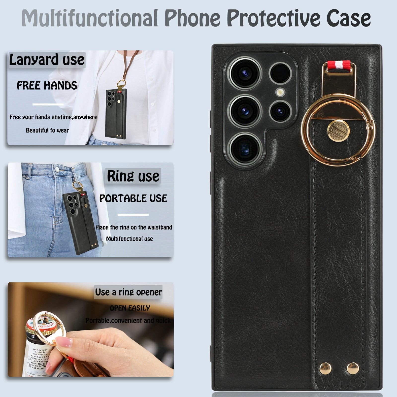 Pro Samsung Galaxy S23 Ultra Náramek Kickstand Kožená povrchová úprava Kryt telefonu PC TPU pouzdro s popruhem na krk Pro Samsung Galaxy S23 Ultra Náramek Kickstand Kožená povrchová úprava Kryt telefonu PC TPU pouzdro s popruhem na krk